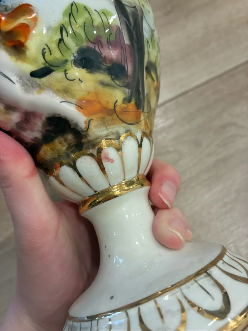 Set of 2 Keramos R. Capodimonte Italian Hand Painted Vases 9.5” Tall